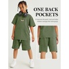 image:imageFlygo Boys Girls Cotton Shorts Acid Washed Active Pull On Jogger Shorts Kids Casual Athletic Loose Fit 516YArmy Green