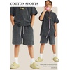 image:imageFlygo Boys Girls Cotton Shorts Acid Washed Active Pull On Jogger Shorts Kids Casual Athletic Loose Fit 516YDark Grey
