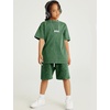 image:imageFlygo Boys Girls Cotton Shorts Acid Washed Active Pull On Jogger Shorts Kids Casual Athletic Loose Fit 516YGreen