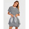image:imageFlygo Womens Summer T Shirt Dress Cotton Striped Short Sleeve Crewneck Mini Dresses Casual Shift Short Dress with PocketsBlackwhite