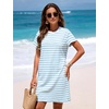 image:imageFlygo Womens Summer T Shirt Dress Cotton Striped Short Sleeve Crewneck Mini Dresses Casual Shift Short Dress with PocketsBluewhite
