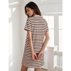 image:imageFlygo Womens Summer T Shirt Dress Cotton Striped Short Sleeve Crewneck Mini Dresses Casual Shift Short Dress with PocketsBrownwhite