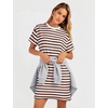 image:imageFlygo Womens Summer T Shirt Dress Cotton Striped Short Sleeve Crewneck Mini Dresses Casual Shift Short Dress with PocketsBrownwhite