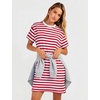image:imageFlygo Womens Summer T Shirt Dress Cotton Striped Short Sleeve Crewneck Mini Dresses Casual Shift Short Dress with PocketsRedwhite