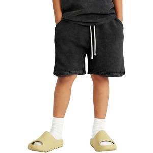 image:imageFlygo Boys Girls Cotton Shorts Acid Washed Active Pull On Jogger Shorts Kids Casual Athletic Loose Fit 516YBlack