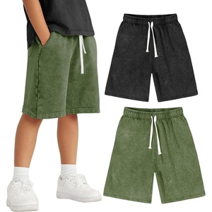 image:imageFlygo Boys Girls Cotton Shorts Acid Washed Active Pull On Jogger Shorts Kids Casual Athletic Loose Fit 516YBlackarmygreen