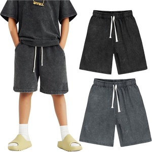 image:imageFlygo Boys Girls Cotton Shorts Acid Washed Active Pull On Jogger Shorts Kids Casual Athletic Loose Fit 516YBlackdarkgrey