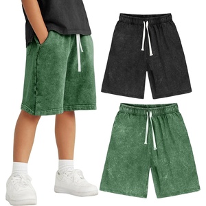 image:imageFlygo Boys Girls Cotton Shorts Acid Washed Active Pull On Jogger Shorts Kids Casual Athletic Loose Fit 516YBlackgreen