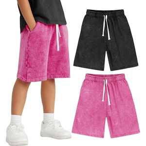 image:imageFlygo Boys Girls Cotton Shorts Acid Washed Active Pull On Jogger Shorts Kids Casual Athletic Loose Fit 516YBlackrose