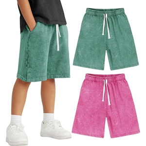 image:imageFlygo Boys Girls Cotton Shorts Acid Washed Active Pull On Jogger Shorts Kids Casual Athletic Loose Fit 516YGreenrose