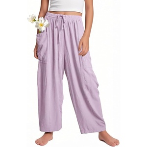 image:imageFlygo Girls Wide Leg Pants Casual Flowy Elastic Waist Palazzo Harem Trousers with PocketsLightpurple
