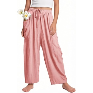 image:imageFlygo Girls Wide Leg Pants Casual Flowy Elastic Waist Palazzo Harem Trousers with PocketsPink