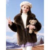 image:imageFlygo Girls Faux Fur Coat Fluffy Winter Fur Jacket Midi Lapel Long Sleeve Furry Shaggy Coats Outerwear 514 Years