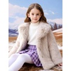 image:imageFlygo Girls Faux Fur Coat Fluffy Winter Fur Jacket Midi Lapel Long Sleeve Furry Shaggy Coats Outerwear 514 YearsBeige