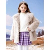 image:imageFlygo Girls Faux Fur Coat Fluffy Winter Fur Jacket Midi Lapel Long Sleeve Furry Shaggy Coats Outerwear 514 YearsBeige