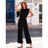 image:imageFlygo Jumpsuits for Women Crewneck Cap Sleeve Open Back One Piece Outfits Wide Leg Drawstring Romper Pants with PocketsBlack