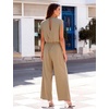 image:imageFlygo Jumpsuits for Women Crewneck Cap Sleeve Open Back One Piece Outfits Wide Leg Drawstring Romper Pants with PocketsKhaki