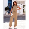 image:imageFlygo Jumpsuits for Women Crewneck Cap Sleeve Open Back One Piece Outfits Wide Leg Drawstring Romper Pants with PocketsKhaki
