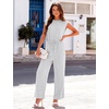 image:imageFlygo Jumpsuits for Women Crewneck Cap Sleeve Open Back One Piece Outfits Wide Leg Drawstring Romper Pants with PocketsWhiteheather