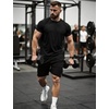 image:imageFlygo Mens Workout Shirts Dry Fit Underarm Mesh Athletic Cooling TShirt Short Raglan Sleeve Moisture Wicking Gym TopsBlack