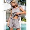 image:imageFlygo Striped Pajamas Set for Women Cotton 2 Piece Lounge Sets Ruffle Cami Top and Shorts Cute Summer Pj SleepwearCoffee