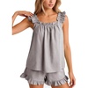 image:imageFlygo Striped Pajamas Set for Women Cotton 2 Piece Lounge Sets Ruffle Cami Top and Shorts Cute Summer Pj SleepwearCoffee