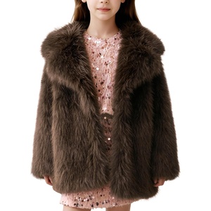 image:imageFlygo Girls Faux Fur Coat Fluffy Winter Fur Jacket Midi Lapel Long Sleeve Furry Shaggy Coats Outerwear 514 YearsBrown