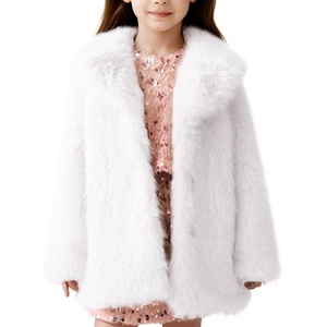 image:imageFlygo Girls Faux Fur Coat Fluffy Winter Fur Jacket Midi Lapel Long Sleeve Furry Shaggy Coats Outerwear 514 YearsWhite
