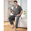 image:imageFlygo Mens Plaid Pajamas Set Cotton Gingham Short Sleeve Button Down Sleepwear Soft Pj Pants 2 Piece Loungewear with PocketsBlack