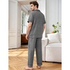 image:imageFlygo Mens Plaid Pajamas Set Cotton Gingham Short Sleeve Button Down Sleepwear Soft Pj Pants 2 Piece Loungewear with PocketsBlack