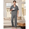 image:imageFlygo Mens Plaid Pajamas Set Cotton Gingham Short Sleeve Button Down Sleepwear Soft Pj Pants 2 Piece Loungewear with PocketsBlack