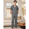 image:imageFlygo Mens Plaid Pajamas Set Cotton Gingham Short Sleeve Button Down Sleepwear Soft Pj Pants 2 Piece Loungewear with PocketsBlack