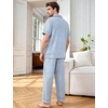 image:imageFlygo Mens Plaid Pajamas Set Cotton Gingham Short Sleeve Button Down Sleepwear Soft Pj Pants 2 Piece Loungewear with PocketsBlue