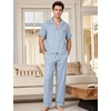 image:imageFlygo Mens Plaid Pajamas Set Cotton Gingham Short Sleeve Button Down Sleepwear Soft Pj Pants 2 Piece Loungewear with PocketsBlue