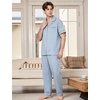 image:imageFlygo Mens Plaid Pajamas Set Cotton Gingham Short Sleeve Button Down Sleepwear Soft Pj Pants 2 Piece Loungewear with PocketsBlue