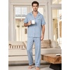 image:imageFlygo Mens Plaid Pajamas Set Cotton Gingham Short Sleeve Button Down Sleepwear Soft Pj Pants 2 Piece Loungewear with PocketsBlue