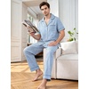 image:imageFlygo Mens Plaid Pajamas Set Cotton Gingham Short Sleeve Button Down Sleepwear Soft Pj Pants 2 Piece Loungewear with PocketsBlue