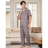 image:imageFlygo Mens Plaid Pajamas Set Cotton Gingham Short Sleeve Button Down Sleepwear Soft Pj Pants 2 Piece Loungewear with PocketsCoffee
