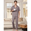 image:imageFlygo Mens Plaid Pajamas Set Cotton Gingham Short Sleeve Button Down Sleepwear Soft Pj Pants 2 Piece Loungewear with PocketsCoffee