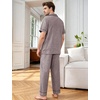 image:imageFlygo Mens Plaid Pajamas Set Cotton Gingham Short Sleeve Button Down Sleepwear Soft Pj Pants 2 Piece Loungewear with PocketsCoffee