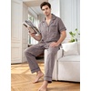 image:imageFlygo Mens Plaid Pajamas Set Cotton Gingham Short Sleeve Button Down Sleepwear Soft Pj Pants 2 Piece Loungewear with PocketsCoffee