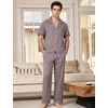 image:imageFlygo Mens Plaid Pajamas Set Cotton Gingham Short Sleeve Button Down Sleepwear Soft Pj Pants 2 Piece Loungewear with PocketsCoffee