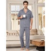 image:imageFlygo Mens Plaid Pajamas Set Cotton Gingham Short Sleeve Button Down Sleepwear Soft Pj Pants 2 Piece Loungewear with PocketsNavy