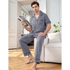 image:imageFlygo Mens Plaid Pajamas Set Cotton Gingham Short Sleeve Button Down Sleepwear Soft Pj Pants 2 Piece Loungewear with PocketsNavy