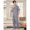 image:imageFlygo Mens Plaid Pajamas Set Cotton Gingham Short Sleeve Button Down Sleepwear Soft Pj Pants 2 Piece Loungewear with PocketsNavy