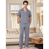 image:imageFlygo Mens Plaid Pajamas Set Cotton Gingham Short Sleeve Button Down Sleepwear Soft Pj Pants 2 Piece Loungewear with PocketsNavy