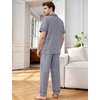 image:imageFlygo Mens Plaid Pajamas Set Cotton Gingham Short Sleeve Button Down Sleepwear Soft Pj Pants 2 Piece Loungewear with PocketsNavy