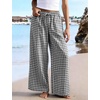 image:imageFlygo Gingham Wide Leg Pants for Women 2026 Summer Casual Plaid Palazzo Drawstring Elastic Waist Trousers with PocketsBlack