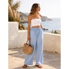 image:imageFlygo Gingham Wide Leg Pants for Women 2026 Summer Casual Plaid Palazzo Drawstring Elastic Waist Trousers with PocketsBlue