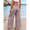 image:imageFlygo Gingham Wide Leg Pants for Women 2026 Summer Casual Plaid Palazzo Drawstring Elastic Waist Trousers with PocketsCoffee